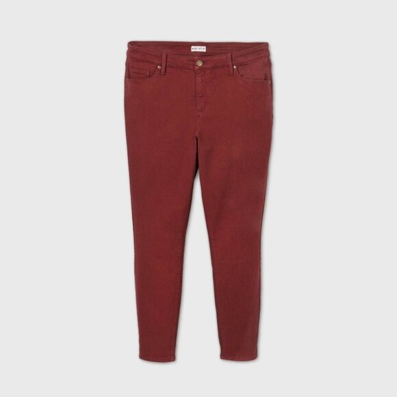 Ava and Viv Women's Plus Size Mid-Rise Skinny Jeans Cabernet Red 26W - Picture 1 of 5
